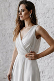 V-Neck Sleeveless Long Wedding Dress BM bride