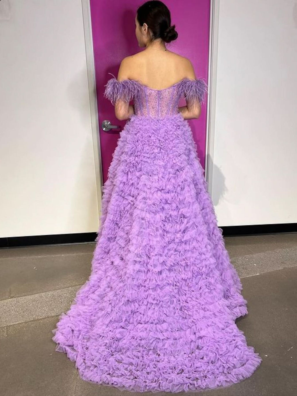Sweet A-Line Sweetheart Tiered Tulle Long Prom Dress with Slit BM bride