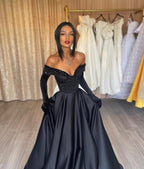 Black Strapless A-Line Prom Dress with Gloves in Charmeuse BM bride