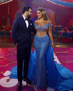 Heavy V Neck Off-the-Shoulder Prom Dress with Sequins Beadings BM bride