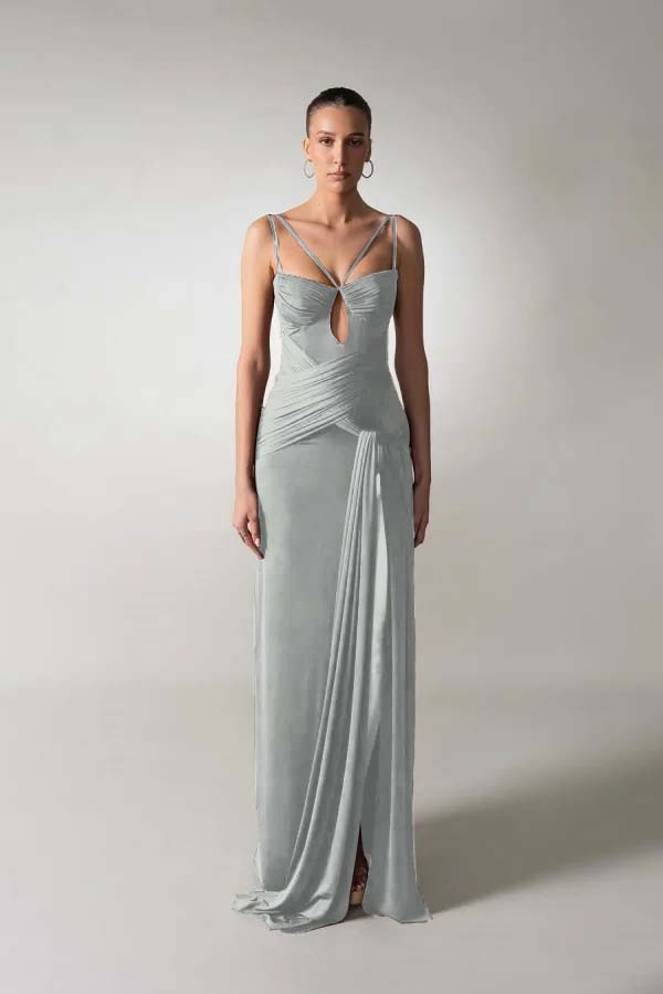 Spaghetti Strap Sleeveless Long Mermaid Prom Dress With Pleated BMBRIDE