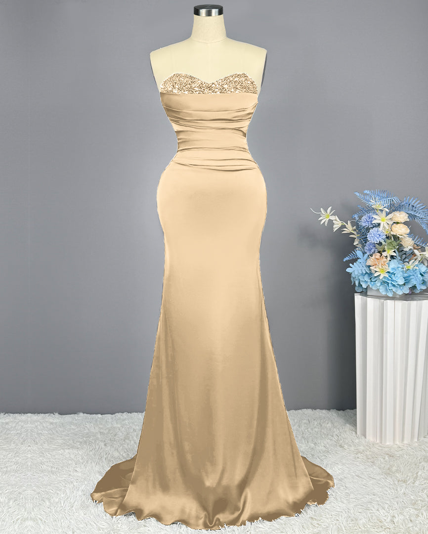 Red Sweetheart Sleeveless Sequined Mermaid Prom Dress BM bride