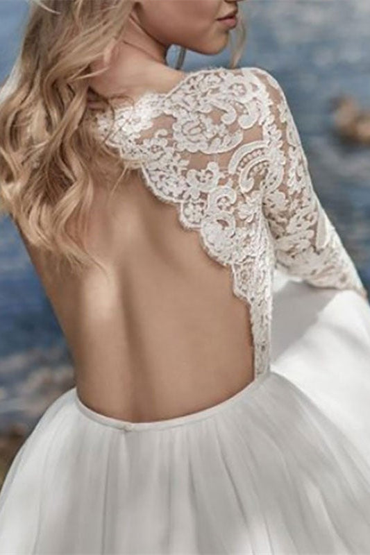 Long Sleeve Lace Chiffon Wedding Dress BM bride
