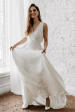 V-Neck Sleeveless Long Wedding Dress BM bride