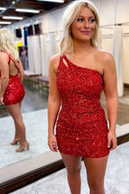 Sparkly Royal Blue One Shoulder Sequins Homecoming Dress Bmbride
