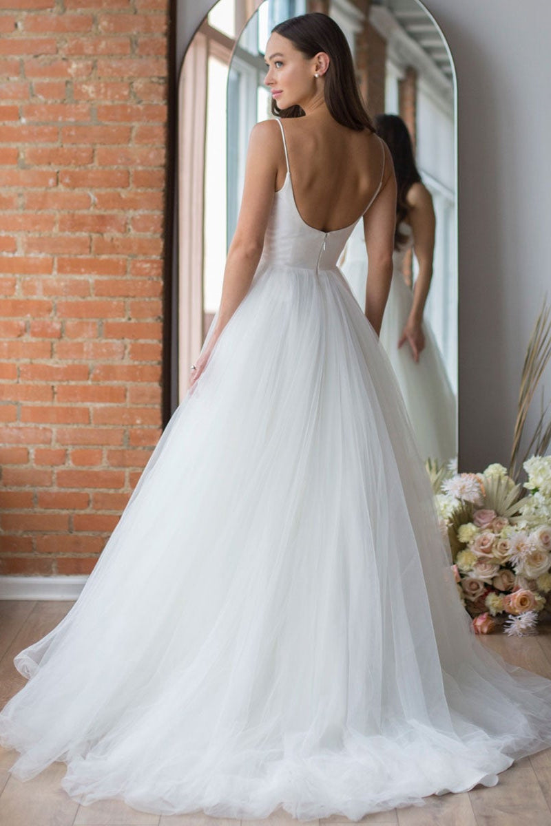Spaghetti Strap Long Tulle Wedding Dress BM bride