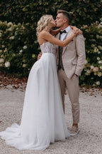 Gorgeous Long A-line Wedding Dress Sweetheart Front Slit With Lace Tulle BM bride