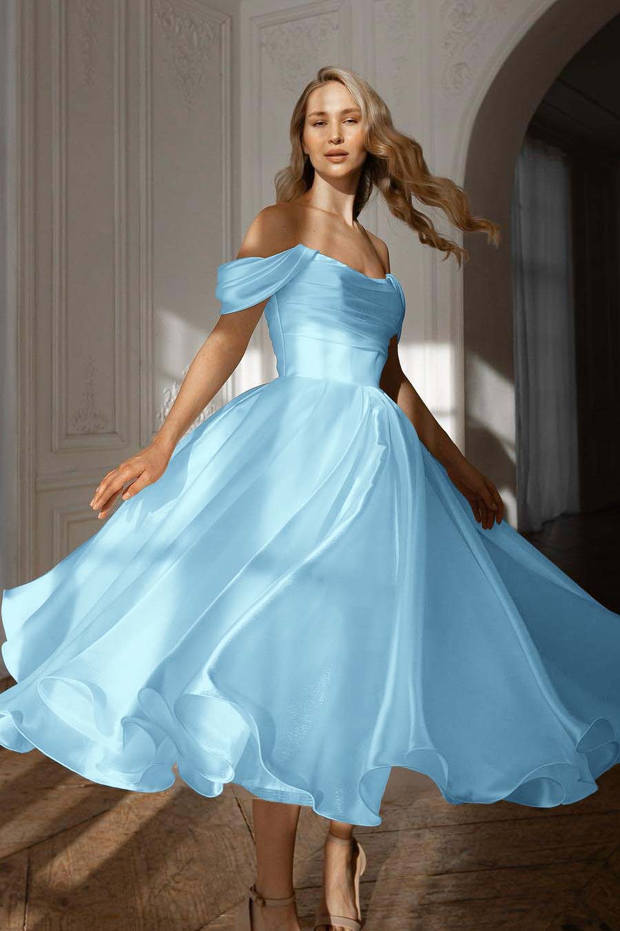 White Off the Shoulder Sleeveless Long Prom Dress With Pleated
