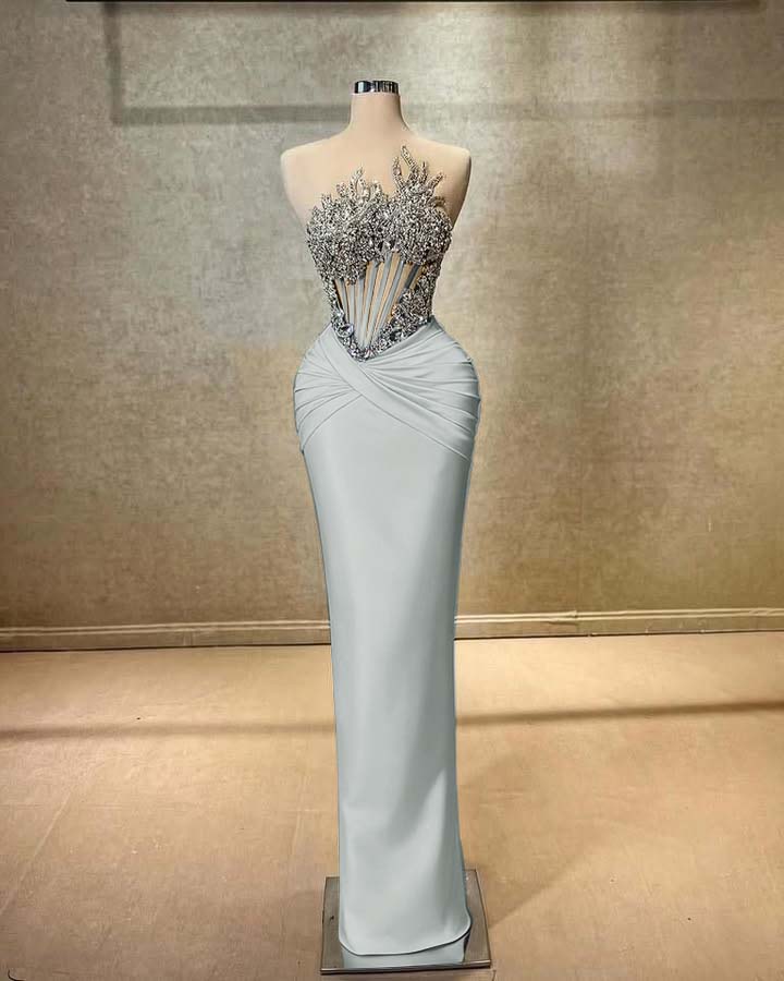 Strapless Sleeveless Long Mermaid Prom Dress With Beading Pleated BMBRIDE