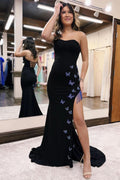 Glamorous Mermaid Strapless Glitter Prom Dress with Fringes BM bride