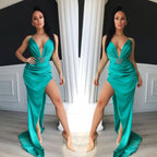 Halter V-Neck Evening Dress with Split BM bride
