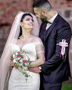 A-Line Long Wedding Dress With V-neck Lace Tulle BM bride