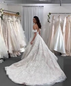 Long A-line Spaghetti-Straps Backless Wedding Dress With Tulle Lace BM bride