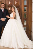 Long Princess V-Neck Wedding Dress with Tulle Lace BM bride