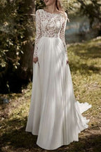 Long Sleeve Lace Chiffon Wedding Dress BM bride