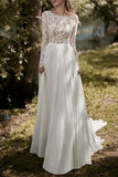 Long Sleeve Lace Chiffon Wedding Dress BM bride