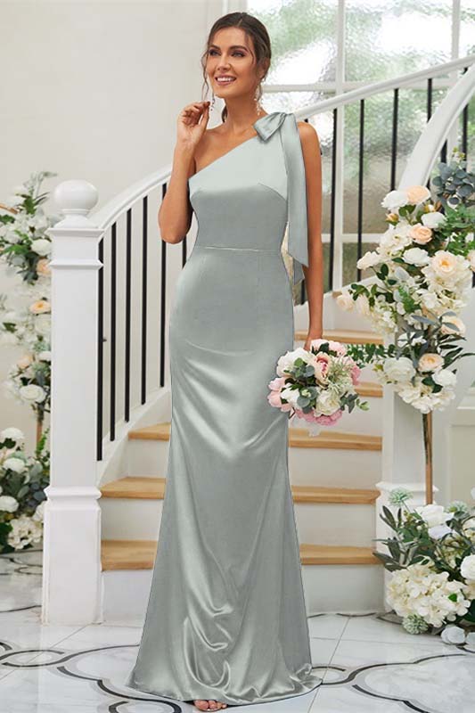 One Shoulder Sleeveless Mermaid Long Prom Dress With Pleated BMBRIDE