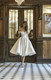 A-Line Off-the-Shoulder Short Wedding Dress with Lace Appliques BM bride