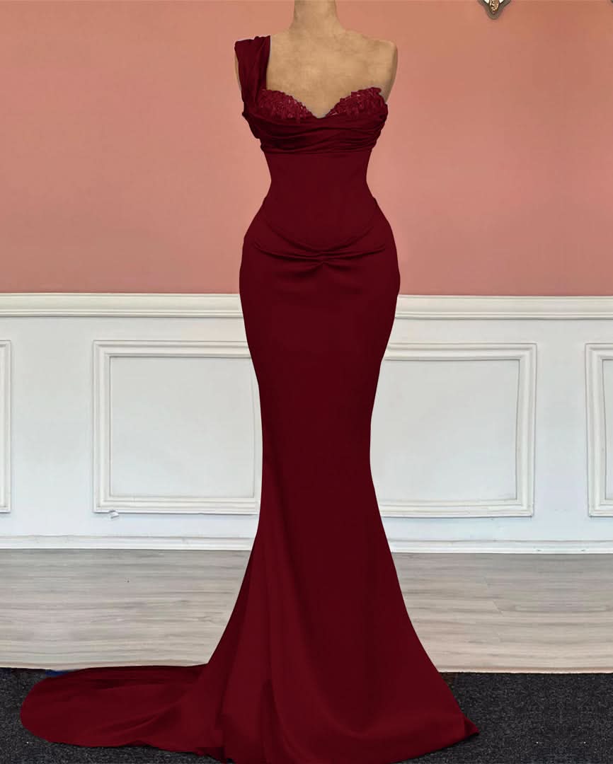 Royal Blue One-Shoulder Long Sweetheart Mermaid Prom Dress with Sequins BM bride