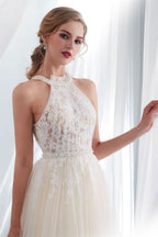High Neck Tulle Wedding Dress with Appliques BM bride