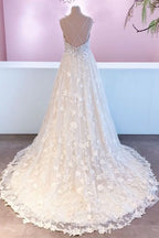 A-Line Sweetheart Floor-Length Wedding Dress with Lace and Tulle Appliques BM bride