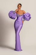 Purple Mermaid Prom Dress with Bubble Sleeves BM bride