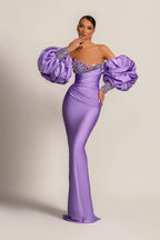 Purple Mermaid Prom Dress with Bubble Sleeves BM bride