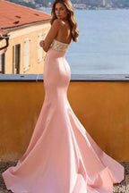 Strapless Sleeveless Mermaid Long Prom Dress With Bowknot Beading