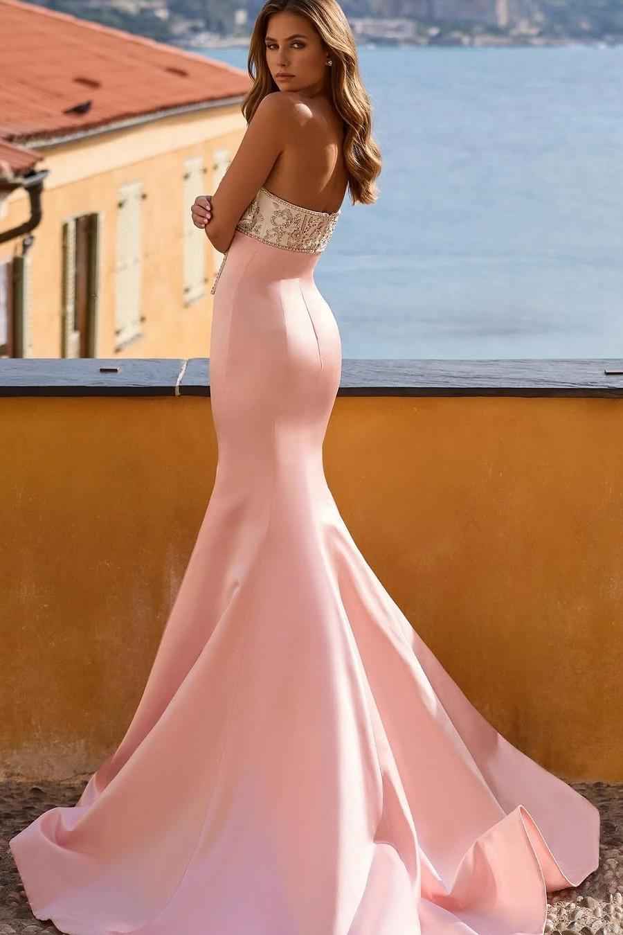 Strapless Sleeveless Mermaid Long Prom Dress With Bowknot Beading