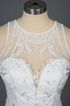 Mermaid Scoop Neck Jewel Wedding Dress with Beadings and Appliques BM bride