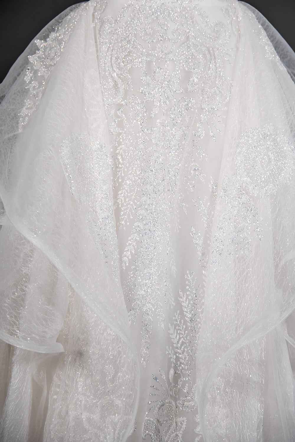 Sequined Short Sleeve Appliqued Ball Gown Wedding Dress with Tulle Ruffles BM bride