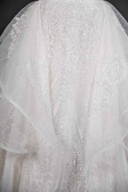 Sequined Short Sleeve Appliqued Ball Gown Wedding Dress with Tulle Ruffles BM bride