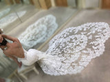 Spaghetti Strap Backless V-Neck Long Mermaid Wedding Dress with Lace BM bride