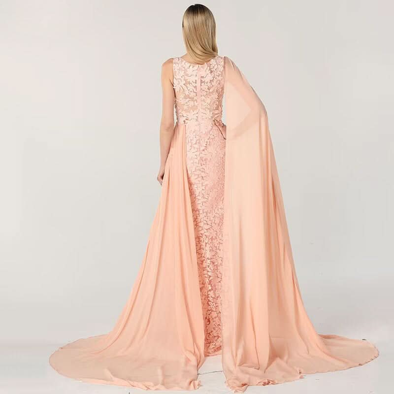 Charming Red Lace Printed A-Line Long Prom Dress with Trail BM bride