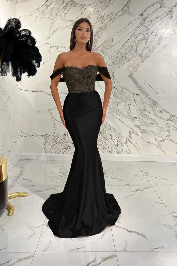Gorgeous Off the Shoulder Mermaid Sequins Prom Dress With Beading Pleated BMBRIDE