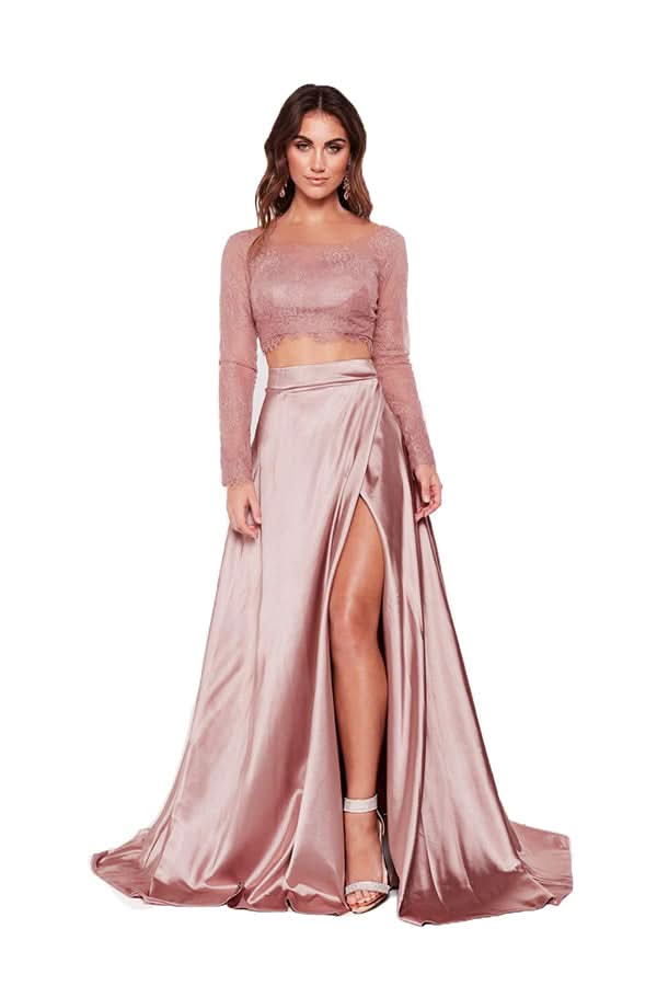 Two-Piece Lace Prom Dress with Slit BM bride
