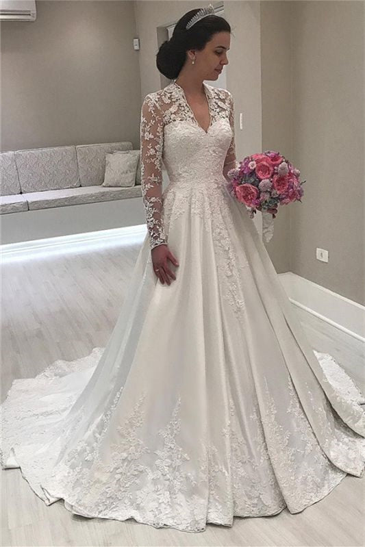 Sweetheart Long Sleeve Lace Appliques Mermaid Wedding Dress BM bride