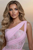 One Shoulder Sleeveless Long Prom Dress With Pleated Sequins