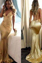 Daffodil V Neck Sleeveless Backless Mermaid Prom Dress Long Online