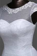 Jewel Neck Long Mermaid Lace Wedding Dress with Tulle Overskirt BM bride