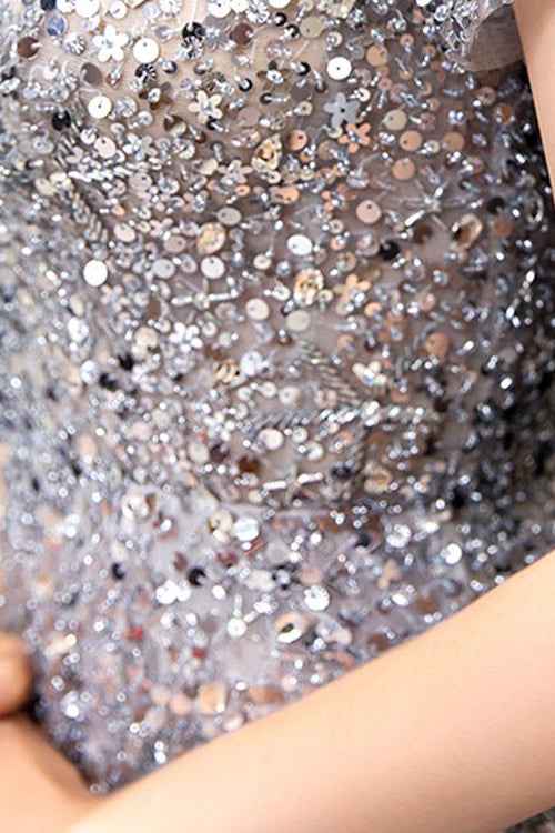 Gorgeous Tulle Long Prom Dress With Short Sleeves Sequins Online
