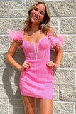 Luxurious Beaded Feather Sleeve Short Homecoming Dress BM bride