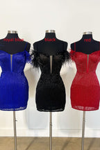 Luxurious Beaded Feather Sleeve Short Homecoming Dress BM bride
