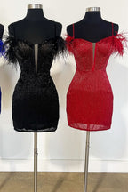Luxurious Beaded Feather Sleeve Short Homecoming Dress BM bride