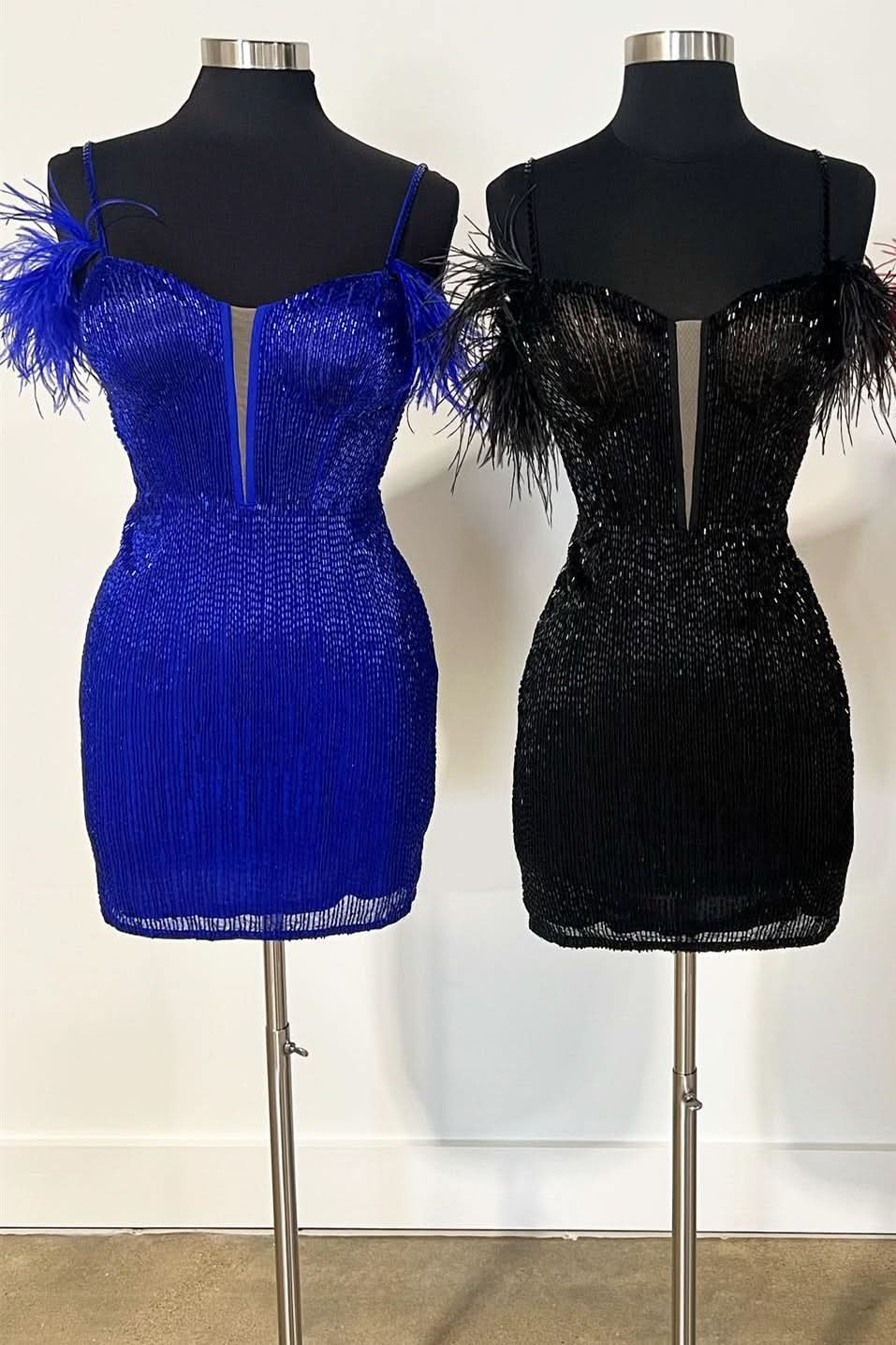 Luxurious Beaded Feather Sleeve Short Homecoming Dress BM bride