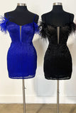 Luxurious Beaded Feather Sleeve Short Homecoming Dress BM bride