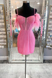 Luxurious Beaded Feather Sleeve Short Homecoming Dress BM bride