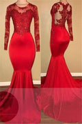 Red Long Sleeves Mermaid Prom Dress BM bride