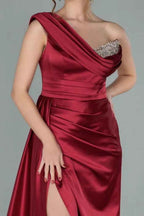 Burgundy Gorgeous One Shoulder Split Prom Dress With Sequins