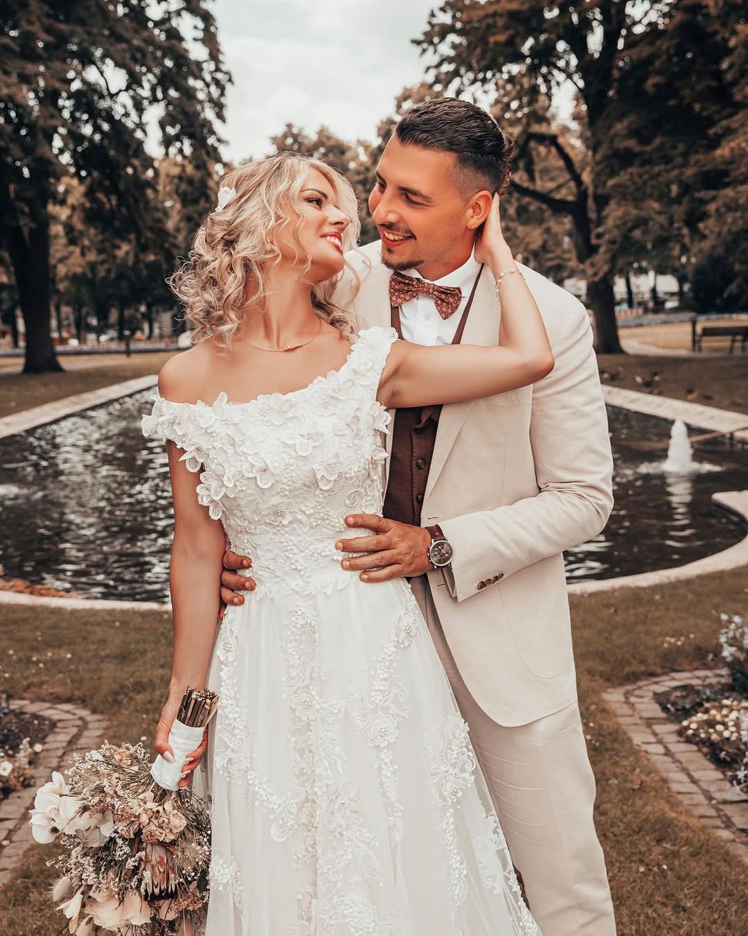 Long A-Line Off-the-Shoulder Wedding Dress with 3D Floral Lace Appliques BM bride